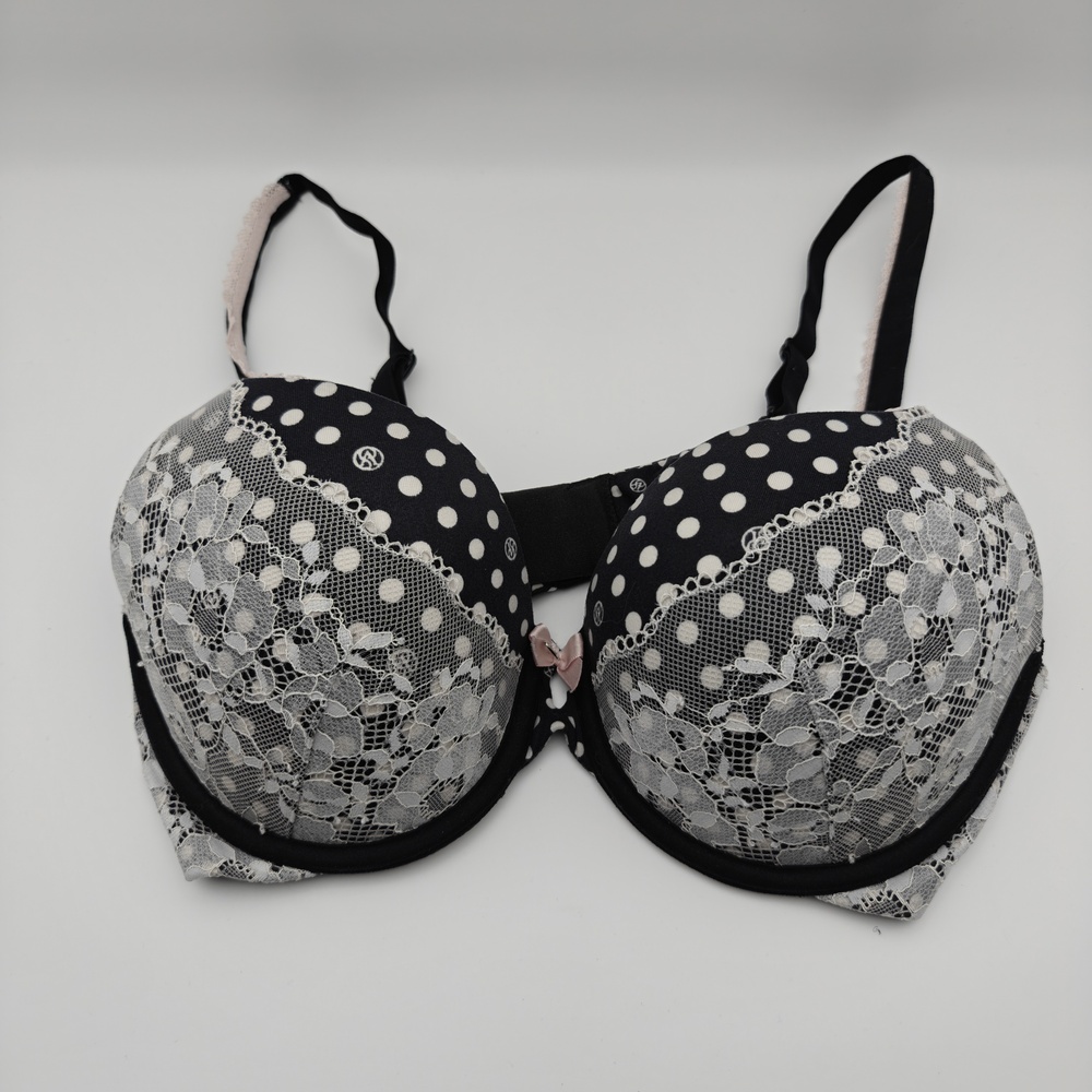 Victoria's Secret Bra Womens 34D Black Polka Dot Lace T-Shirt Underwire Molded